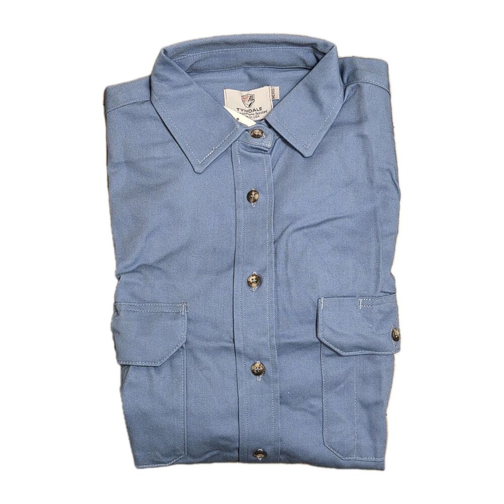 Tyndale K193T Womens Long Sleeve FR Button Down Work Shirt Sz M / 8-10 NWT Blue